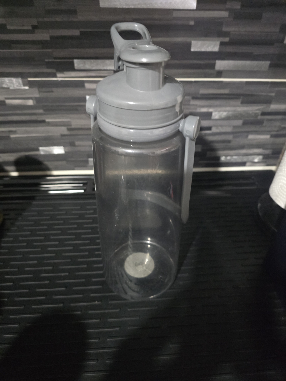 Plastic Gray Sports Water Bottle with Flip Spout 64fl oz